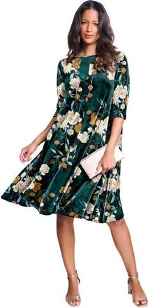 Roaman's Velour Swing Drape Dress in Emerald Layered Flowers at Nordstrom, Size 44