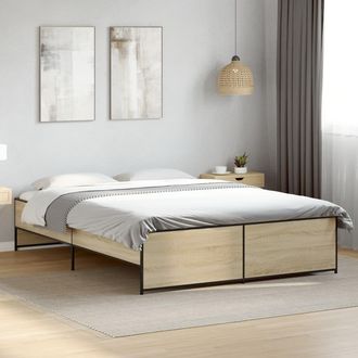 vidaXL Vidaxl - Estructura Cama Madera Ingenier&iacute;a Metal Roble Sonoma 150x200 Cm