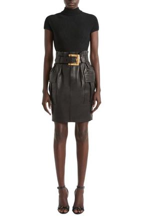 Balmain Belted lambskin skirt in Black at Nordstrom, Size 36 Eu