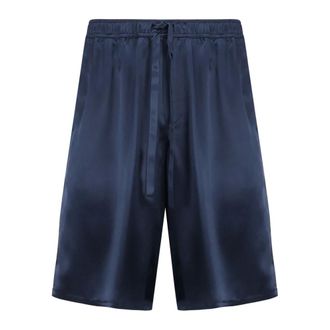 Dolce & Gabbana Korte Broeken, Heren, Blauw, M, Blauwe Zijden Trekkoord Shorts
