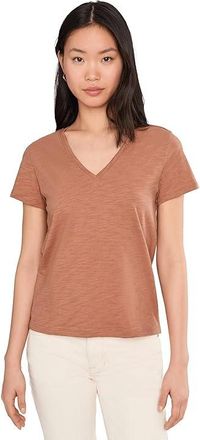 Lilla P Short Sleeve Back Seam V-Neck Womens Clothing Carob : SM, Cotton