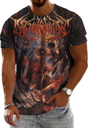 Generic Skull T-Shirts for Men Casual Halloween T-Shirt Creepy Skull Retro Graphic Tees Gothic Basic Top Summer Party Vacation Travel