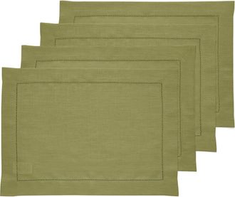 Solino Home Linen Placemats Set of 4, 14 x 19 Inch for Dining Table, Holiday and Everyday Table Decor - Classic Hemstitch in Avocado at Nordstrom
