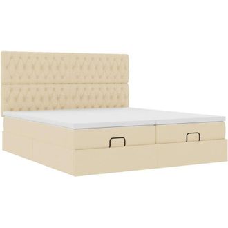 vidaXL Estructura De Cama Otomana Con Colchones Tela Crema 200x200cm Vidaxl