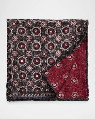 Brunello Cucinelli Men & apos;s Geometric Double-Circle Silk Pocket Square