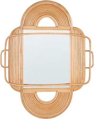 Beliani Beliani - Espejo De Pared Decorativo Con Forma Ovalada Marco De Rat&aacute;n De Madera Natural 70 X 90 Cm Alcorn