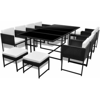 vidaXL Set Comedor De Jard&iacute;n 13 Piezas Y Cojines Rat&aacute;n Sint&eacute;tico Negro Vidaxl