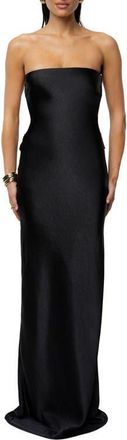 JLUXLABEL Regal Rising Corset Back Strapless Satin Gown in Black at Nordstrom, Size X-Large