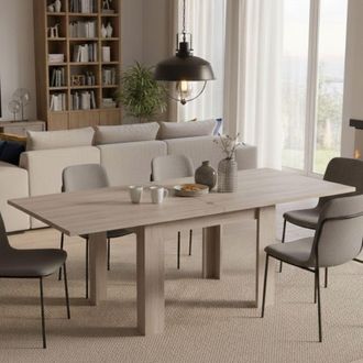 Dmora Mesa Extensible Dlirol, Consola Auxiliar De Cocina, Mesa Extensible, 100% Made In Italy, Cm 90x90h75, Olmo Perla - Dmora