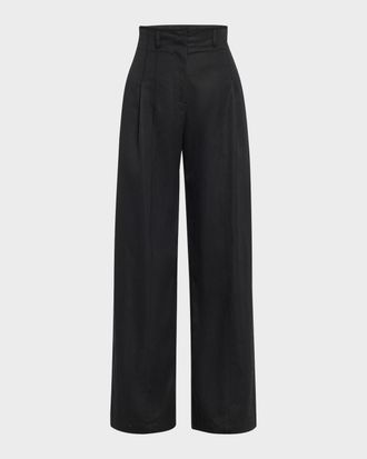 Ulla Johnson Delvine High-Rise Pleated Wide-Leg Pants