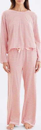Papinelle Sleepwear Jada Stripe Organic Cotton Pajamas in Rosewater /Red Stripe at Nordstrom, Size X-Large