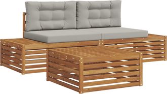 vidaXL 4 Uds. Conjunto De Sof&aacute;s De Exterior Gris Natural Y Claro Vidaxl