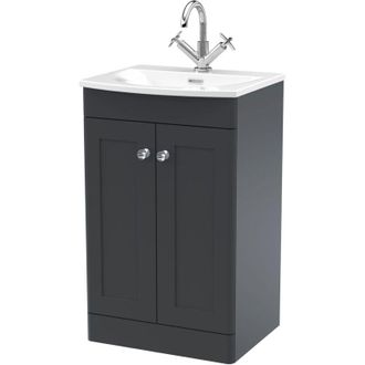 Nuie Nuie - Classique Floor Standing 2-Door Vanity Unit with Curved Basin 500mm Wide - Satin Anthracite