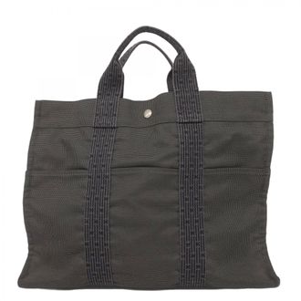 Herm&egrave;s Gray Canvas Tote Bag (Pre-Owned)