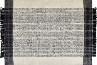 Beliani Beliani - Alfombra De Lana Blanco Crema Negro 160 X 230 Cm Algod&oacute;n Hecho A Mano Borlas Ketenli