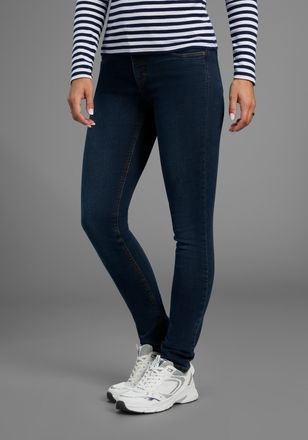Arizona Slim-fit-Jeans »Bund mit seitlichem Gummizugeinsatz« schmale Passform, Röhrenjeans, Used-Waschung, hohe Leibhöhe