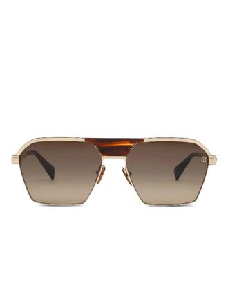 Balmain geometric-frame sunglasses - Brown
