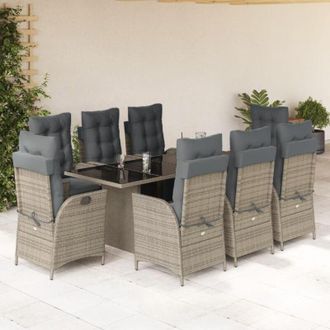vidaXL Set Comedor Jard&iacute;n 9 Pzas Y Cojines Rat&aacute;n Sint&eacute;tico Gris Vidaxl