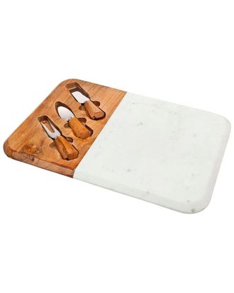 Godinger Rosewood Marble & Wood Cheese Board with Cheese Knife Set