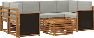 vidaXL Conjunto De Sof&aacute;s De Exterior 7 Uds. Natural Y Gris Claro Vidaxl