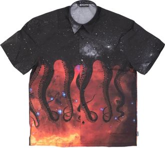 Octopus Zwarte korte mouw Galaxy shirt heren - Heren - Korte mouwen Overhemden - Veelkleurig - XS - Katoen - Overhemden