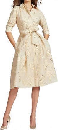 Teri Jon Metallic Jacquard Shirt Dress In Champagne