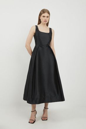 Karen Millen Womens Lydia Petite Taffeta Full Skirt Tailored Midi Dress - Black - Size 10 UK