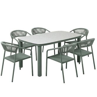 Oviala Mesa de jard&iacute;n de aluminio de 150x90 cm y 6 sillas textilene verde