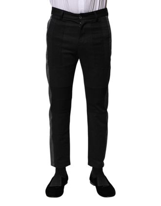 Dolce & Gabbana Black Gray Fantasy Cotton Formal Slim Mens Pants