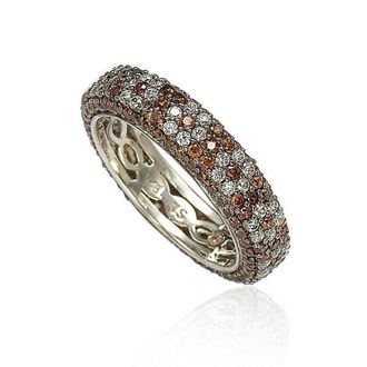 Suzy Levian Sterling Silver Cubic Zirconia Brown and White Flower Eternity Band