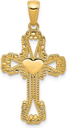 Diamond2Deal 14k Yellow Gold Beaded Cross with Heart Pendant