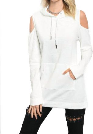 Very J Cold Shoulder Hoodie In Off White