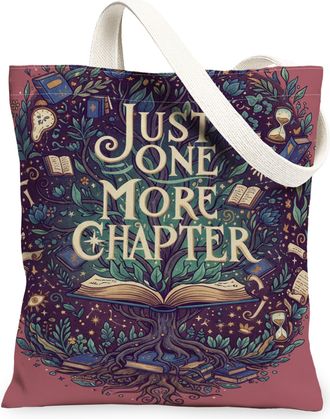 Generic Literary Tree Canvas Tote Bags, Bookish Nature Print Reusable Grocery Bags, Fall Vintage Lightweight Washable Shoulder Stra, Peach, 13x15 Inch