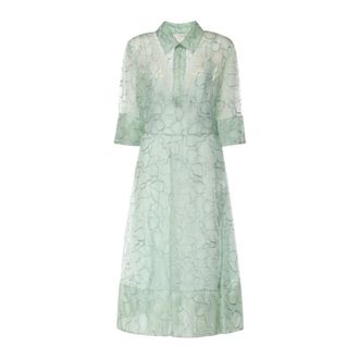 Genny Shirt Dresses, female, Green, Size: S Orchid-embroidered Organza Dress