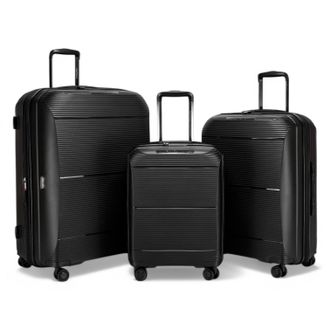 Infinity Leather Unisex Expandable Black Hard Shell PP 8 Wheel Luggage Travel Cabin Holiday Bags Suitcase Set - Size Medium
