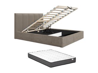 Vente-Unique Cama canap&eacute; 180 x 200 cm con cabecero de costuras verticales - Tela - Topo - Con colch&oacute;n - KILACLO