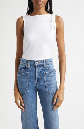 Veronica Beard Otessa Twist Shoulder Ruched Top in White at Nordstrom, Size X-Large