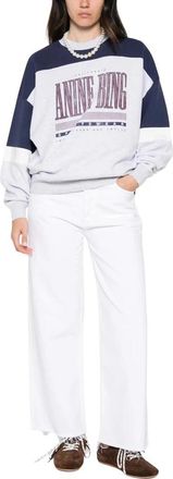 Anine Bing V-neck Logo Sweatshirt - Dames - Sweatshirts - Grijs - S - Katoen - Hoodies & sweatvesten