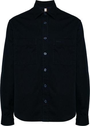 BOSS logo-embroidered cotton shirt - men - Cotton - L - Blue