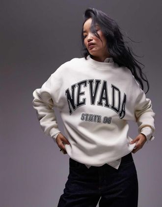 Topshop graphic Nevada oversized sweatshirt in ecru-White