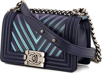 Chanel 2010s Boy kleine crossbodytas met chevron streep - Blauw
