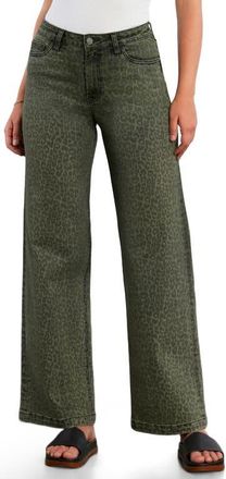 Wash Lab Denim Animal Print Straight Leg Jeans in Green Leopard at Nordstrom, Size 32