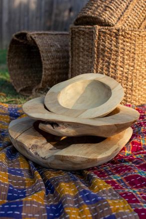 Kalalou Set Of Three Rustic Teakwod Bowls
