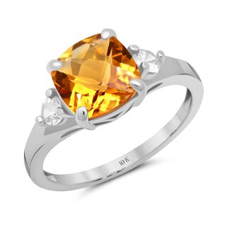 MAX + STONE 10k Yellow or White Gold Cushion Cut Gemstone Three Stone Ring