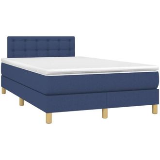 vidaXL Cama Box Spring Con Colch&oacute;n Y Luces Led Tela Azul 120x190 Cm Vidaxl