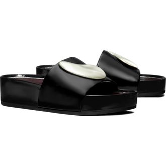Tory Burch Patos Platform Slide Sandal in Perfect Black /Silver at Nordstrom, Size 10.5