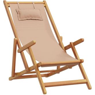 vidaXL Silla De Playa Plegable Madera Maciza De Eucalipto Y Tela Taupe Vidaxl