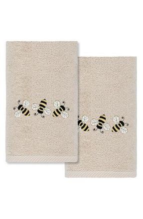 Linum Home Textiles Set of 2 Bee Dance Embroidered Turkish Cotton Hand Towels in Sand at Nordstrom Rack