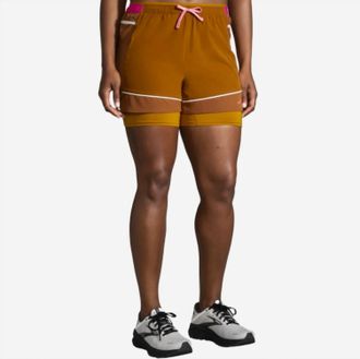 Brooks Womens High Point 3 2-In-1 Running Shorts In Hazelwood/ochre/fuchsia