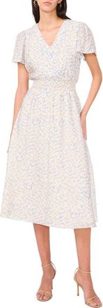 Vince Camuto Abstract Print Flutter Sleeve Midi Dress in Lake Breeze at Nordstrom, Size X-Small